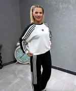 ADS ÜÇ ŞERİT DETAY SİYAH BEYAZ ÇİZGİLİ TAKIM Beyaz