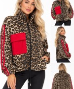 Kaşe leopar ceket Kırmızı şeritli Leopar