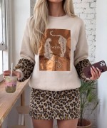 KOLLAR LEOPAR DESEN SWEATSHİRT  Bej
