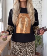KOLLAR LEOPAR DESEN SWEATSHİRT  Siyah