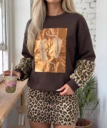 KOLLAR LEOPAR DESEN SWEATSHİRT  Kahverengi