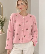 NAKIŞ İŞLEMELİ PELUŞ CEKET Pembe