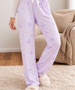Fiyonk baskılı pijama altı Lila