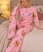 Fitilli berlin kumaş pijama takımı Pembe