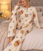 Fitilli berlin kumaş pijama takımı Bej