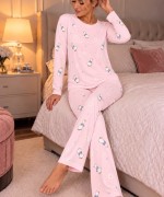 ÖRDEK BASKILI PİJAMA TAKIMI  Pembe