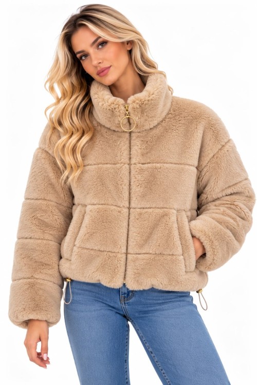 İthal peluş kısa mont Bej