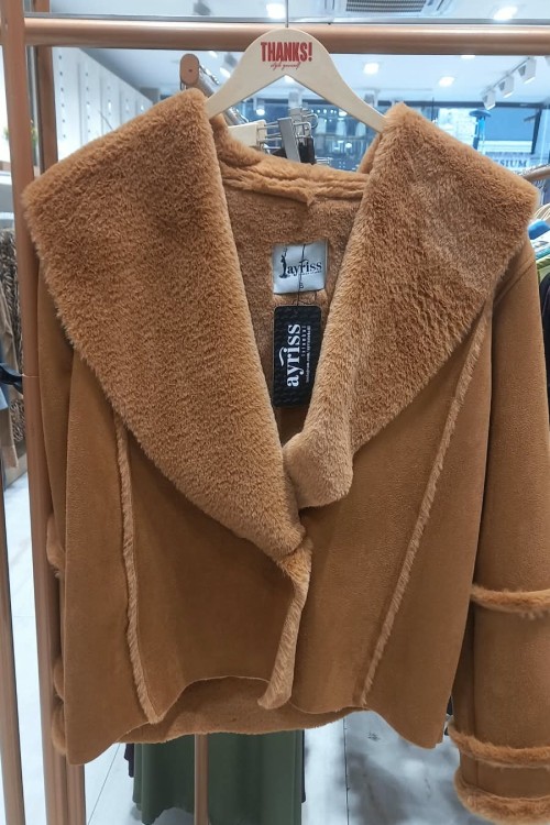 YAKA PELUŞ DETAY CEKET Taba