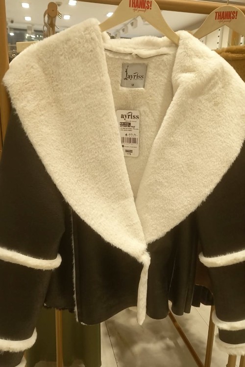 YAKA PELUŞ DETAY CEKET Siyah