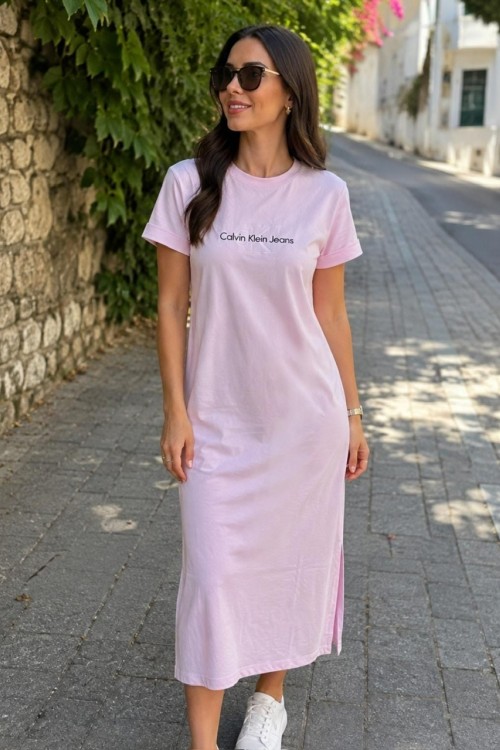 BÜYÜK CKA YAZILI ELBİSE  Pembe