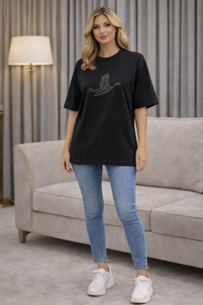 BYMN TAŞLI TİŞÖRT  Siyah