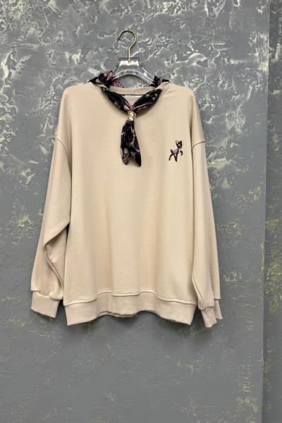 FULAR DETAYLI TASARIM SWEAT  Bej