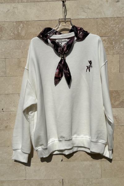 FULAR DETAYLI TASARIM SWEAT  Beyaz