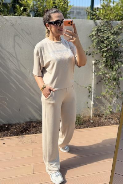 GES OMUZ VE PAÇA TAŞLI İKİLİ TAKIM Bej