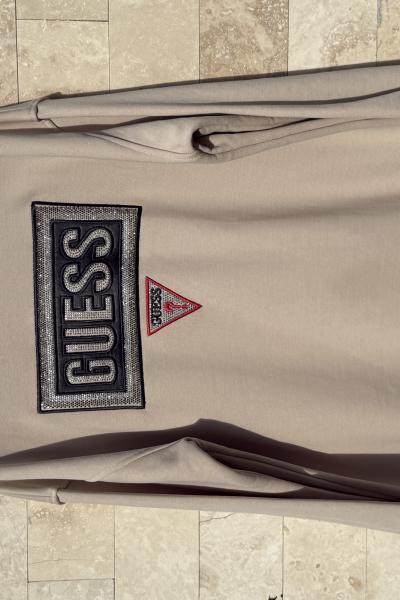 GES YAZLI TAŞLI KOL DETAYLI ŞARDONSUZ SWEAT 65 CM  Bej