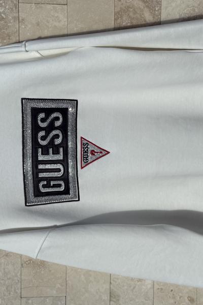 GES YAZLI TAŞLI KOL DETAYLI ŞARDONSUZ SWEAT 65 CM  Beyaz