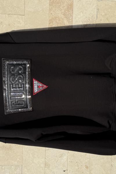 GES YAZLI TAŞLI KOL DETAYLI ŞARDONSUZ SWEAT 65 CM  Siyah