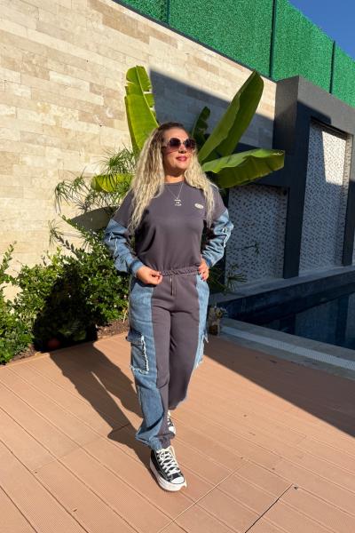 JEAN DETAY İKİLİ TASARIM TAKIM Antrasit