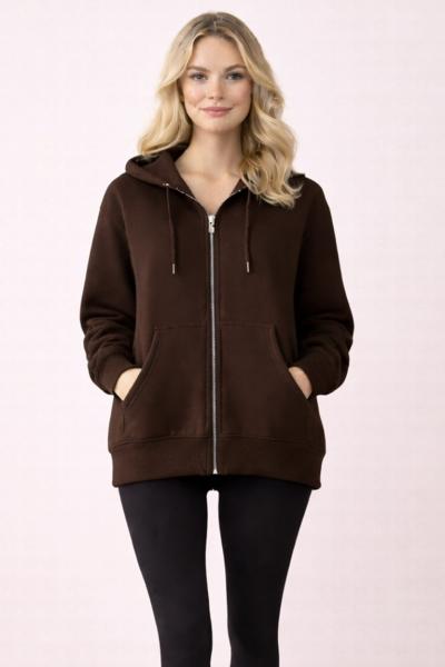 KAPŞONLU FERMUARLI HIRKA  Kahverengi