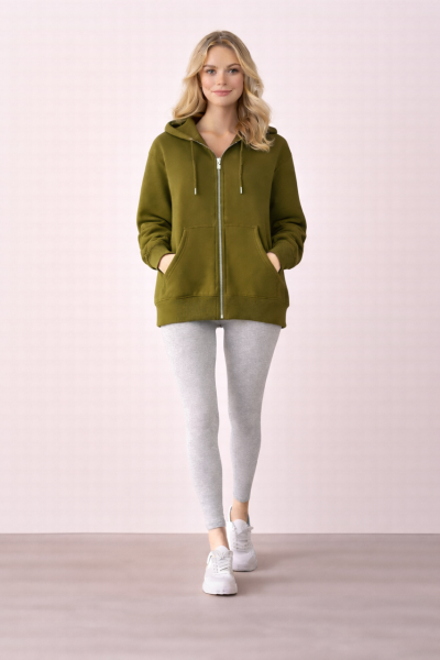 KAPŞONLU FERMUARLI HIRKA  Yeşil