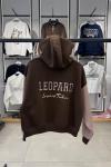LEOPARD TEXTURE KAPŞONLU ŞARDONLU SWEAT Acı Kahve