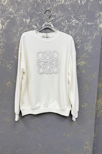 Love İşlemeli Sweat Beyaz