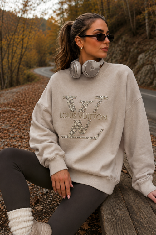 LV TAŞLI SWEATSHİRT  Bej