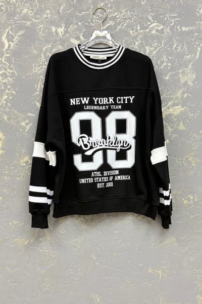 NEW YORK CITY OMUZ KOL ÇİZGİ DETAY SWEAT Siyah