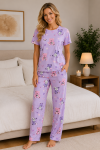 PEMBE MOR AYICIKLI PİJAMA TAKIMI  Mor