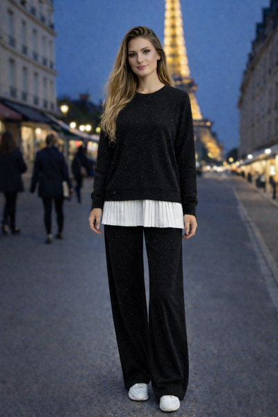 PİLİSELİ FULL TAŞLI ÜÇLÜ TAKIM Siyah