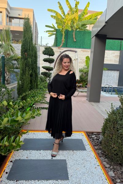 PİLİSELİ İKİLİ ELBİSE  Siyah