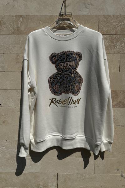 REBEL AYICIKLI ŞARDONSUZ SWEAT 65 CM  Beyaz