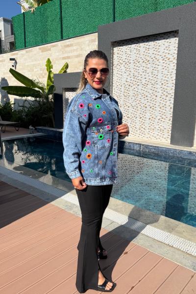 RENK DETAYLI KOT CEKET Mavi