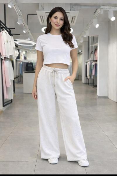 ŞARDONLU FULL TAŞLI EŞOFMAN ALTI  Beyaz