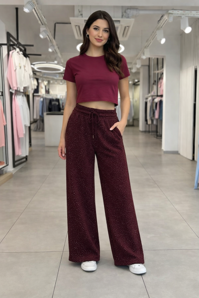 ŞARDONLU FULL TAŞLI EŞOFMAN ALTI  Mürdüm