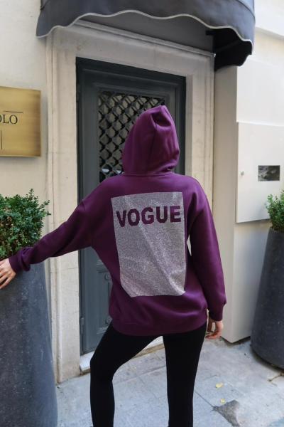 VOGUE YAZILI KAPŞONLU SWEAT Mor