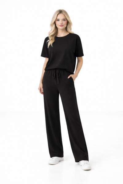 YUVARLAK YAKA MODAL KUMAŞ İKİLİ TAKIM  Siyah